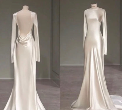 Elegant White Long Sleeves Sheath Wedding Dresses With Open Back,LTP3679