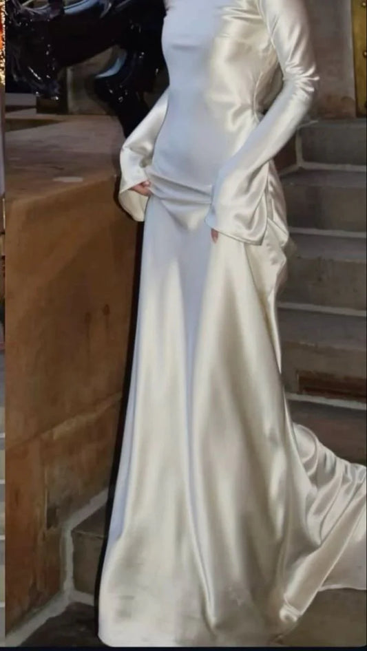 Elegant White Long Sleeves Sheath Wedding Dresses With Open Back,LTP3679