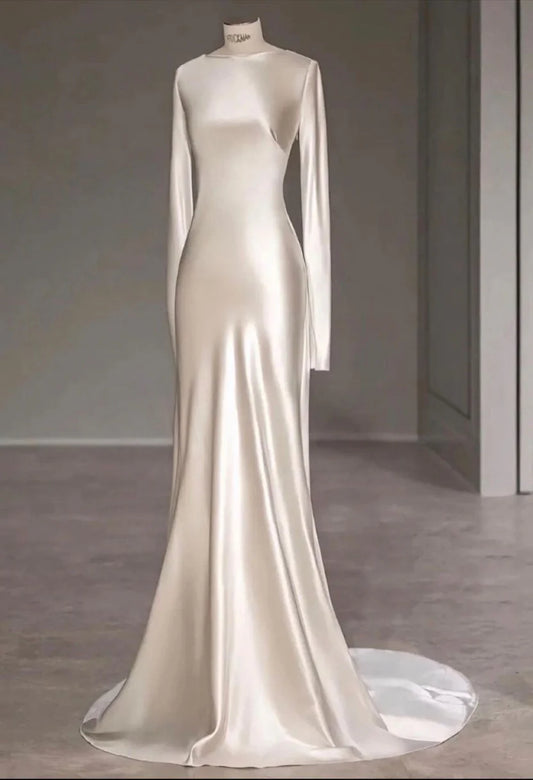Elegant White Long Sleeves Sheath Wedding Dresses With Open Back,LTP3679