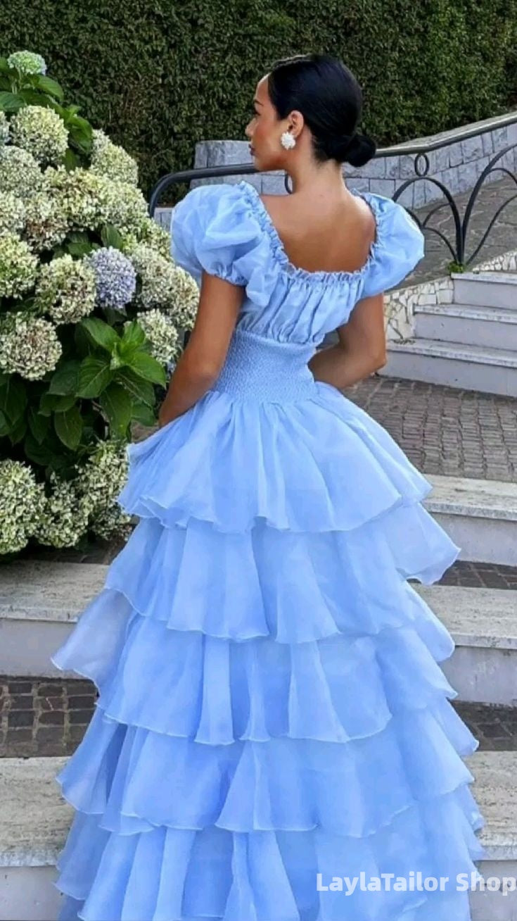 Sky Blue Ruffle Prom Dresses Vintage Formal Party Dress,LTP3694