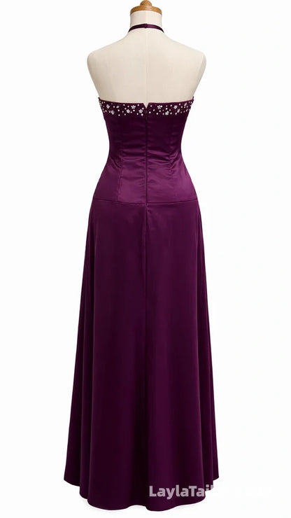 Vintage Purple Beaded Sheath Prom Dress Long Evening Formal Gown