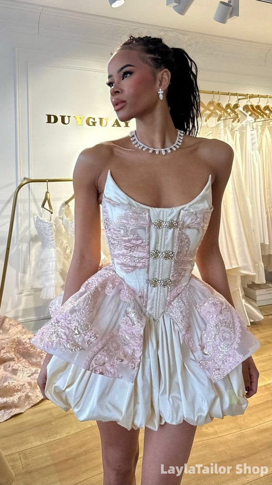 Princess Strapless Lace Short Homecoming Dress