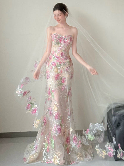 Sweetheart Mermaid Bead Flora Wedding Dress Sexy Evening Dress Prom Dress