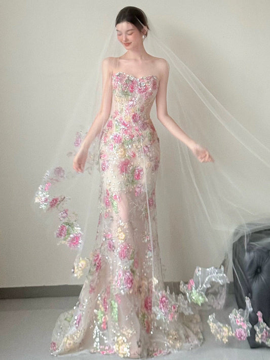 Sweetheart Mermaid Bead Flora Wedding Dress Sexy Evening Dress Prom Dress