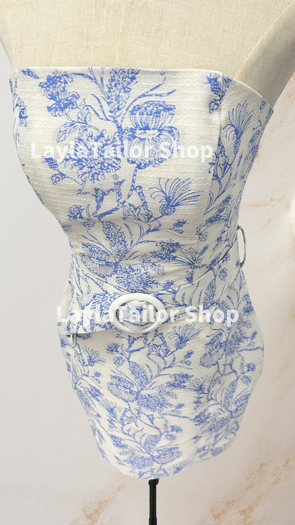 Bravo Floral Print Homecoming Dresses Strapless Mini Party Gown, LTP3013