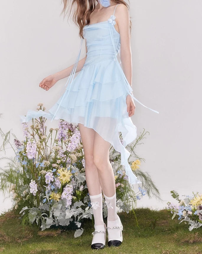 Flowy A Line Halter Layered Yellow Chiffon Open Back Short Homecoming Dress Cocktail Dress LTP82644