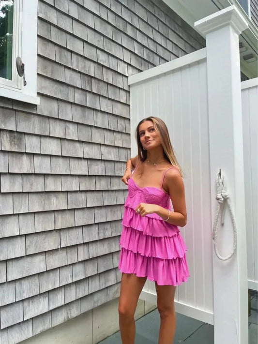 Fuchsia Hot Pink Chiffon Homecoming Dresses,