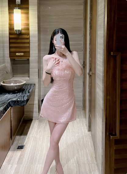 Gentle Pink Short Birthday Dress Tube Top Shimmering Homecoming Dress