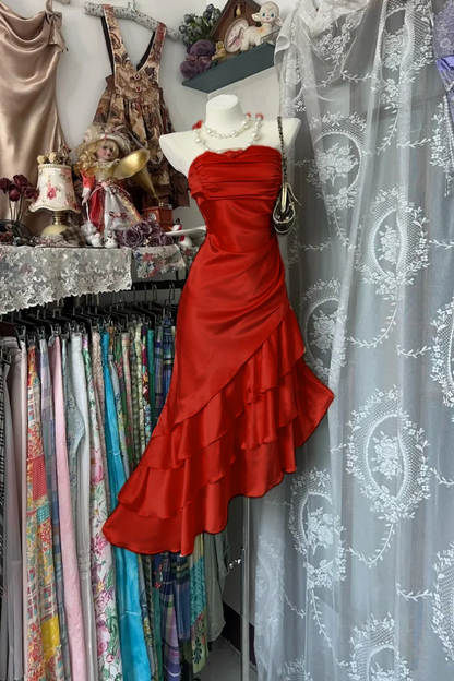 Champagne Short Ruffle Satin Homecoming Dress Birthday Dress