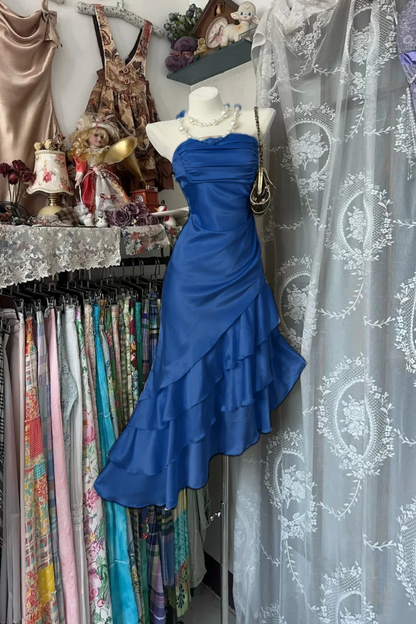 Champagne Short Ruffle Satin Homecoming Dress Birthday Dress