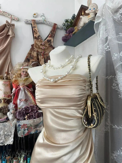 Champagne Short Ruffle Satin Homecoming Dress Birthday Dress