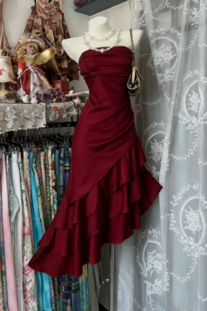 Champagne Short Ruffle Satin Homecoming Dress Birthday Dress