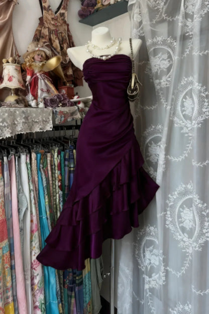 Champagne Short Ruffle Satin Homecoming Dress Birthday Dress