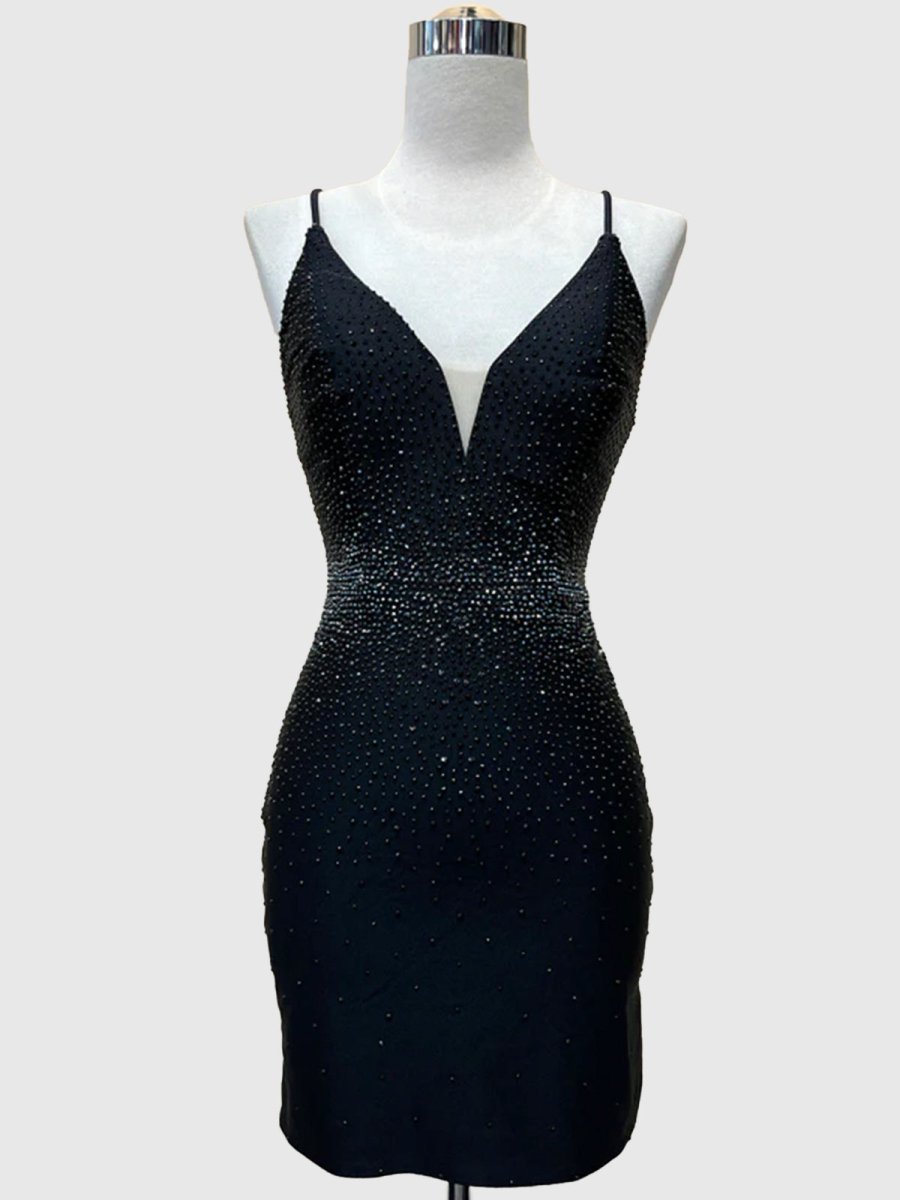 Sheath Beaded Satin Homecoming Dress with Side Slit
