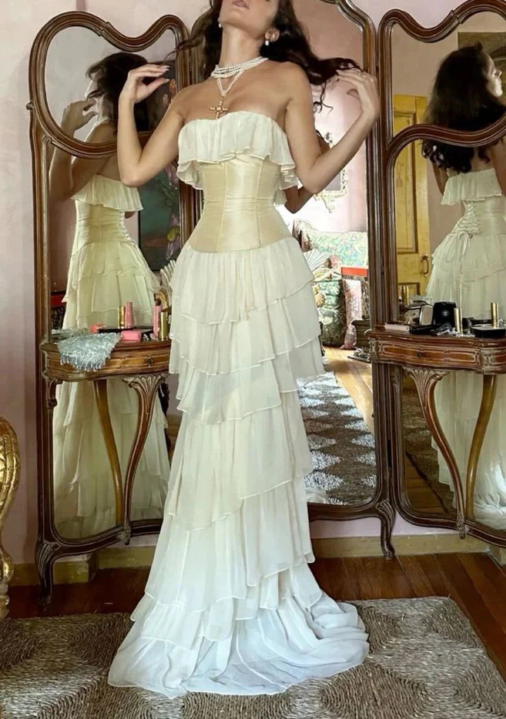 Gorgeous A-Line Strapless Chiffon Long Prom Dresses Formal Evening Dress,LTP4485