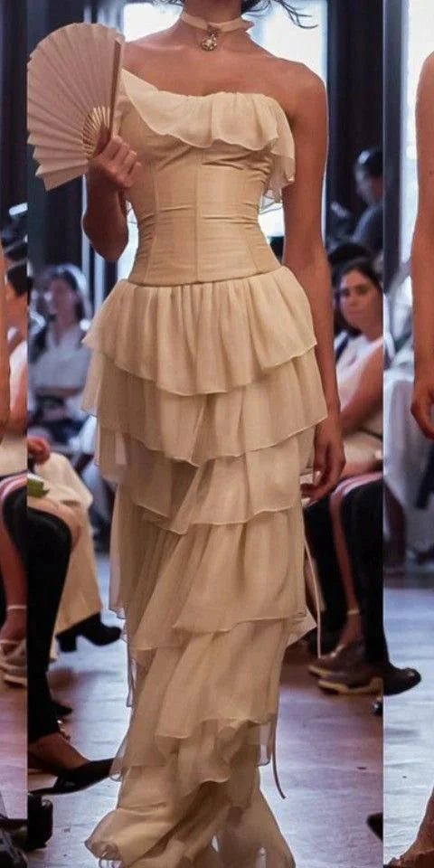 Gorgeous A-Line Strapless Chiffon Long Prom Dresses Formal Evening Dress,LTP4485