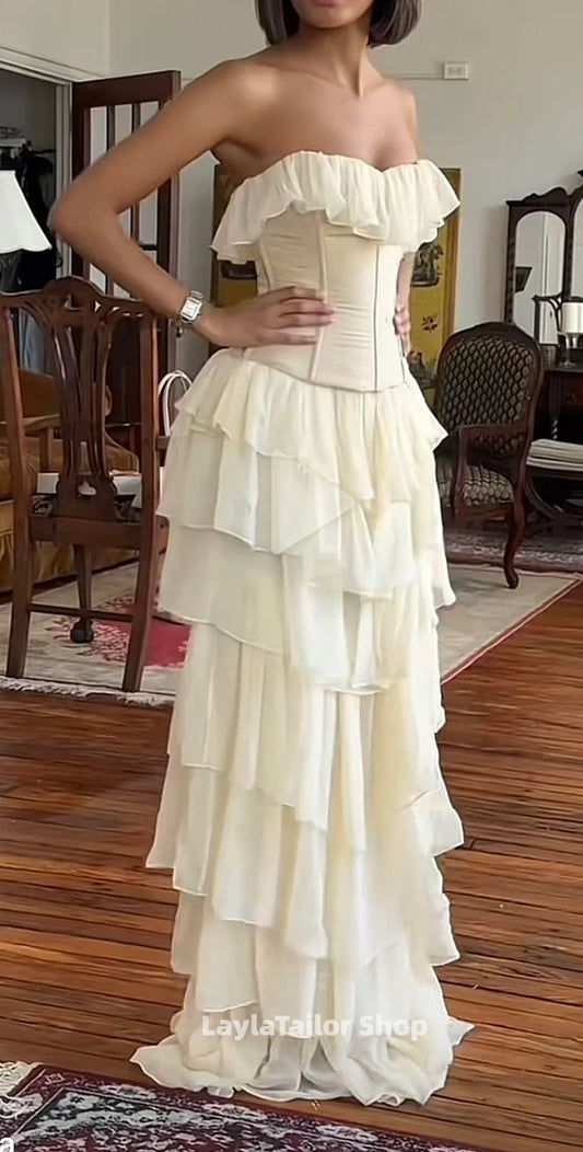 Gorgeous A-Line Strapless Chiffon Long Prom Dresses Formal Evening Dress,LTP4485