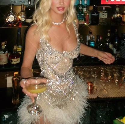 Gorgeous Champagne Sequin Beaded Sheath Cocktail Dress Formal Homecoming Dress