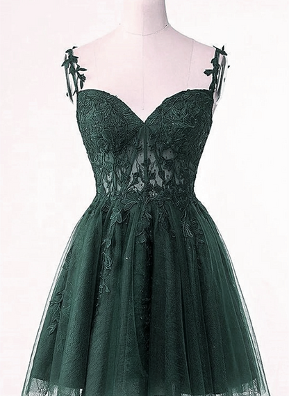 Green Tulle Short Party Dress Homecoming Dress, Green Tulle With Lace Prom Dress