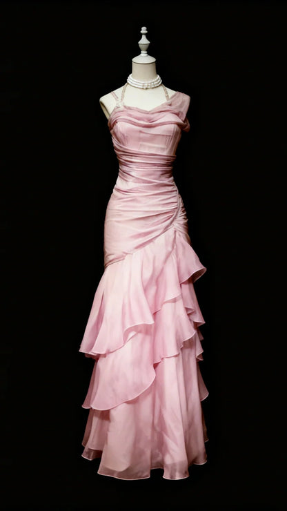 Green/Champagne Vintage Elegant Long Lace Ruffle Prom Dress Evening Dress,LTP4462