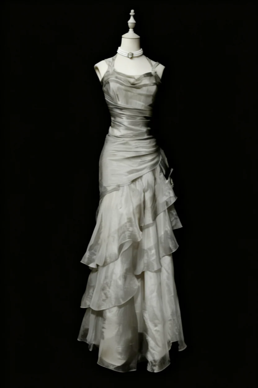 Green/Champagne Vintage Elegant Long Lace Ruffle Prom Dress Evening Dress,LTP4462