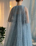 LTP1787,Sky Blue Bots Tulle A-Line Prom Dresses with Cloak
