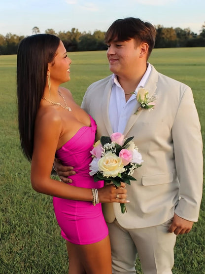 Yellow - Strapless Sheath Short Homecoming Dresses With Keyhole