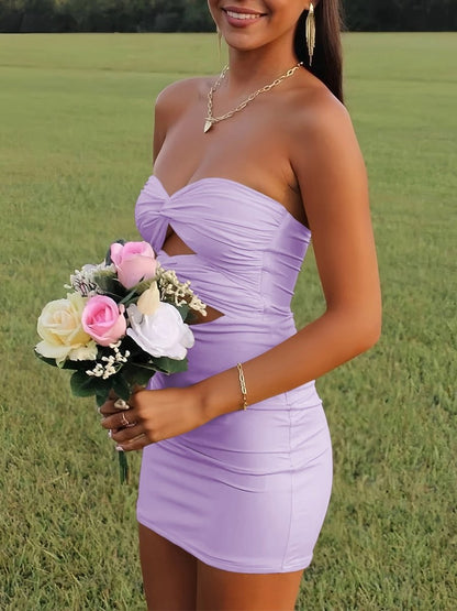 Yellow - Strapless Sheath Short Homecoming Dresses With Keyhole