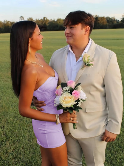 Yellow - Strapless Sheath Short Homecoming Dresses With Keyhole