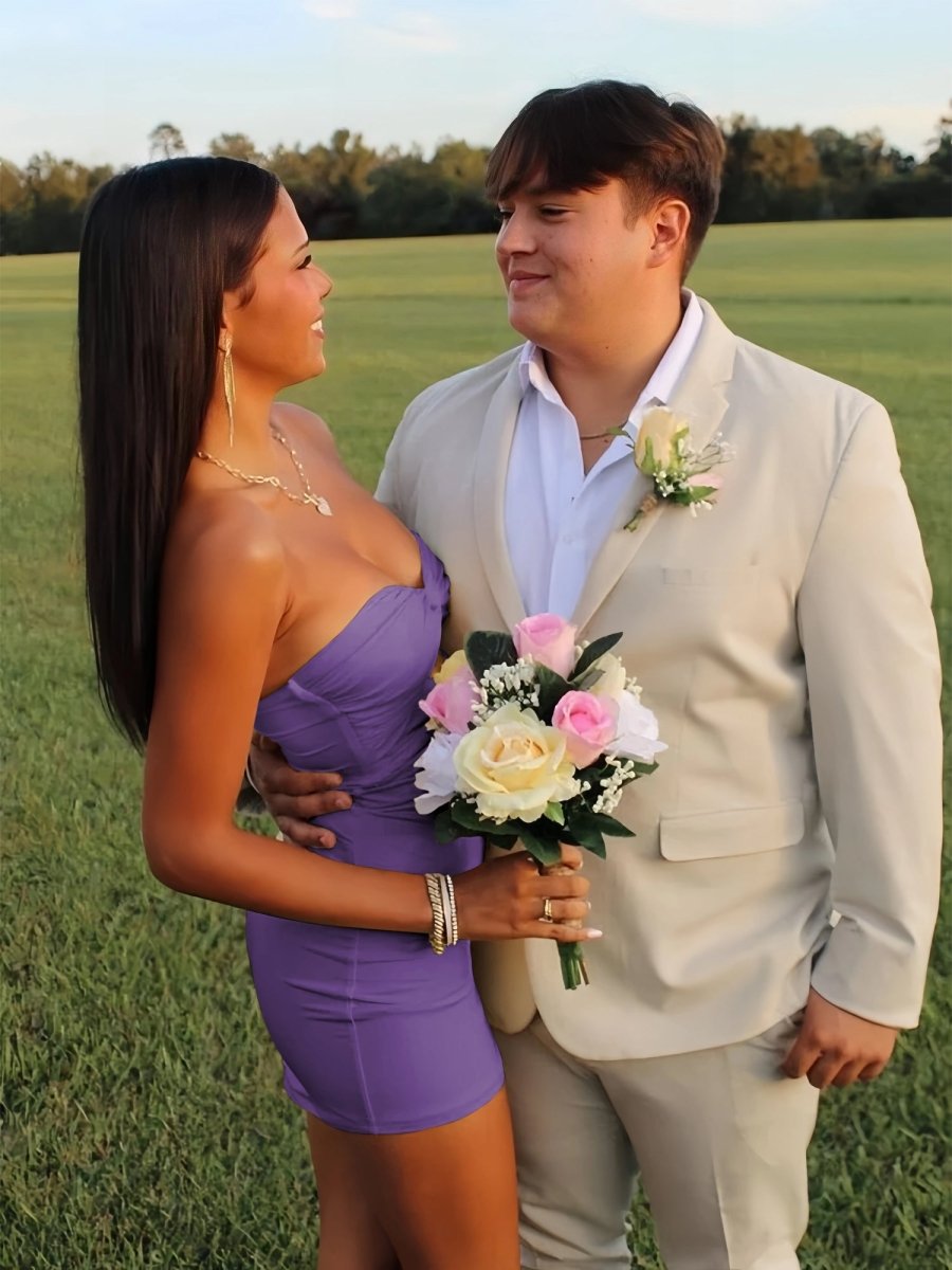 Yellow - Strapless Sheath Short Homecoming Dresses With Keyhole