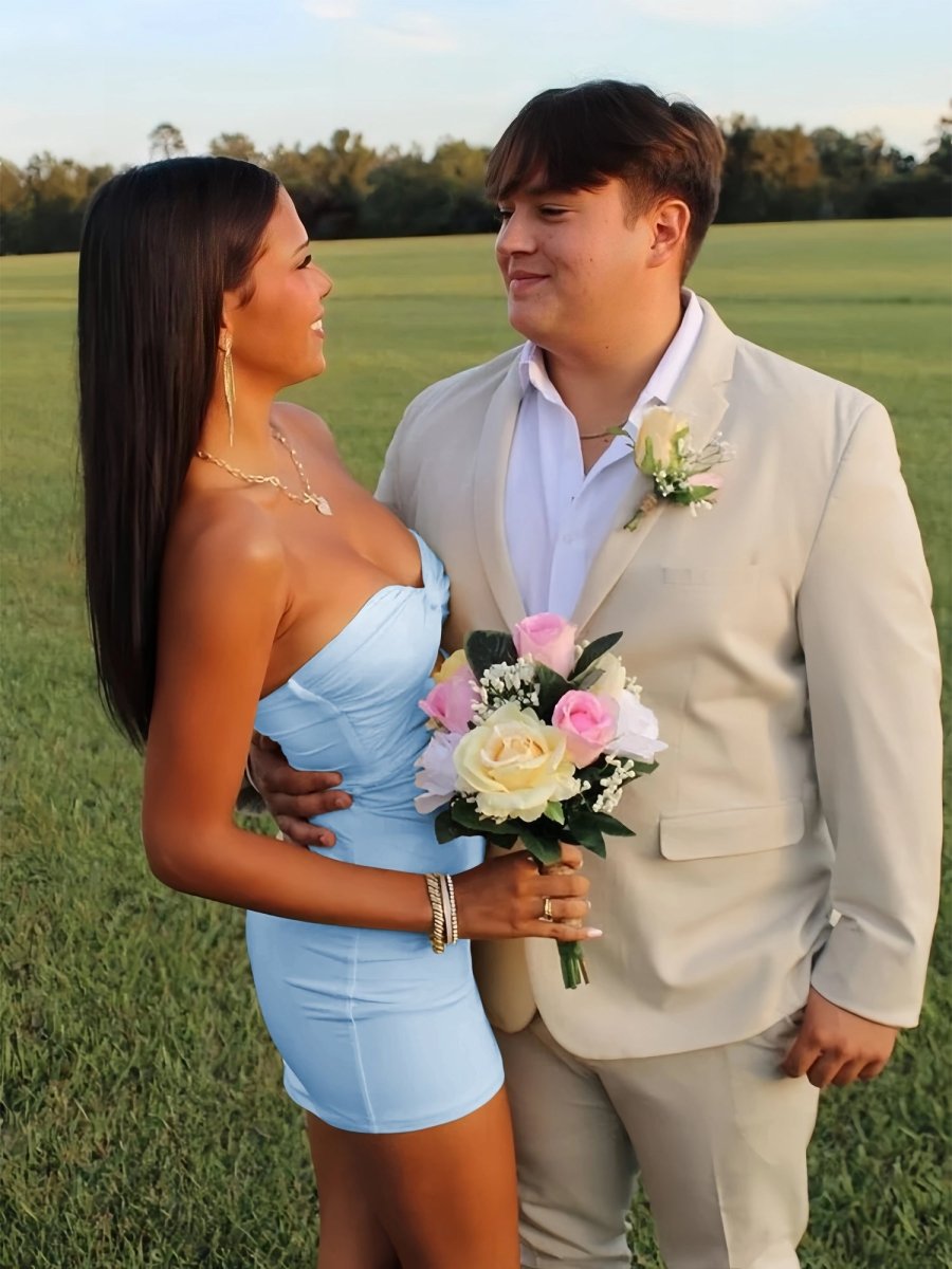Yellow - Strapless Sheath Short Homecoming Dresses With Keyhole