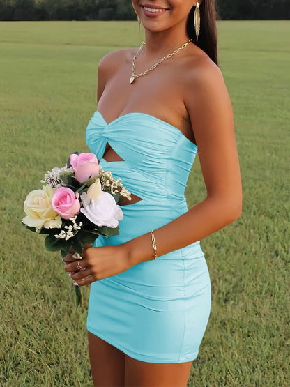 Yellow - Strapless Sheath Short Homecoming Dresses With Keyhole