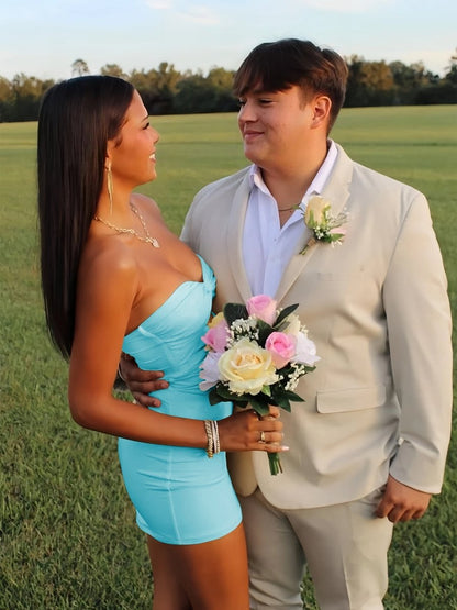 Yellow - Strapless Sheath Short Homecoming Dresses With Keyhole