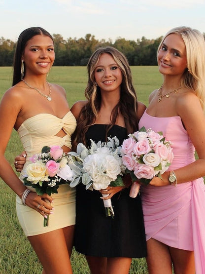 Yellow - Strapless Sheath Short Homecoming Dresses With Keyhole