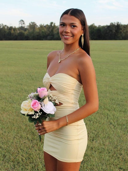 Yellow - Strapless Sheath Short Homecoming Dresses With Keyhole