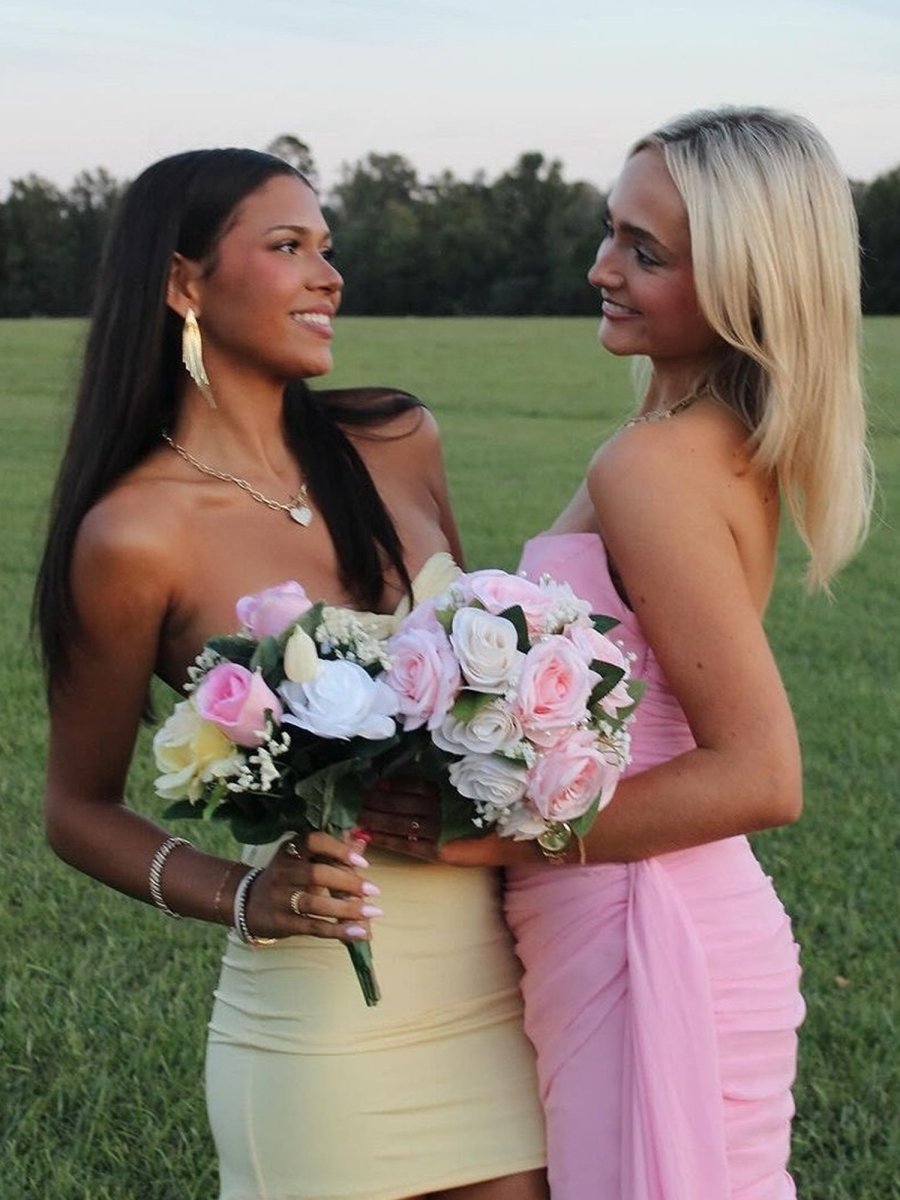 Yellow - Strapless Sheath Short Homecoming Dresses With Keyhole