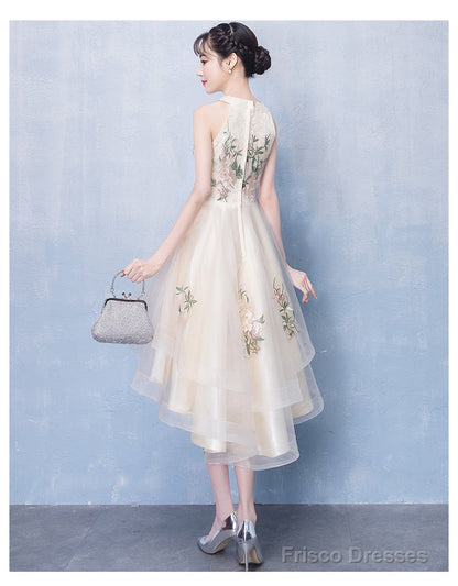 Ivory High Low Halter Tulle Layers Homecoming Dress, High Low Party Dress Prom Dress