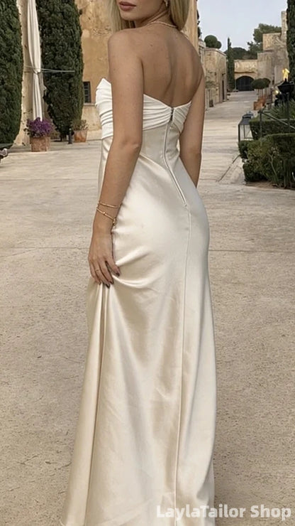 Simple V-Neck Sheath Mermaid Long Prom Dress Formal Gown