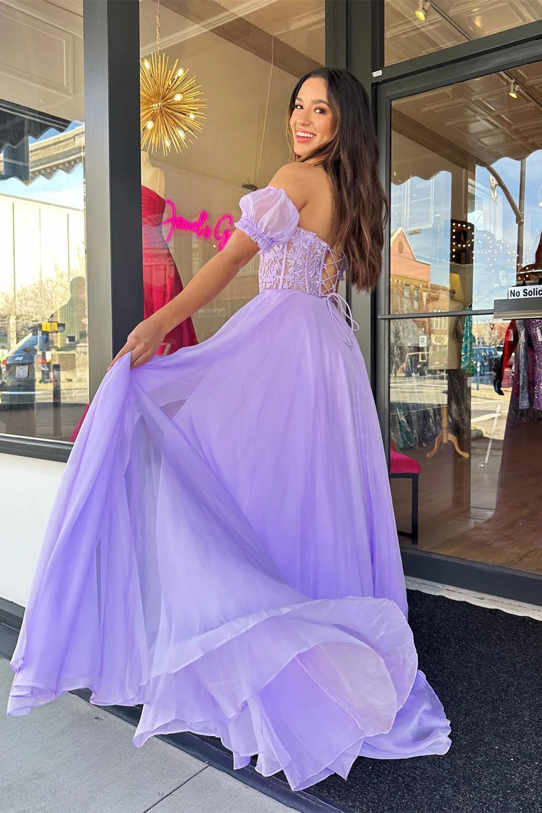 Sweetheart Appliques Chiffon Split Long Evening Prom Dress