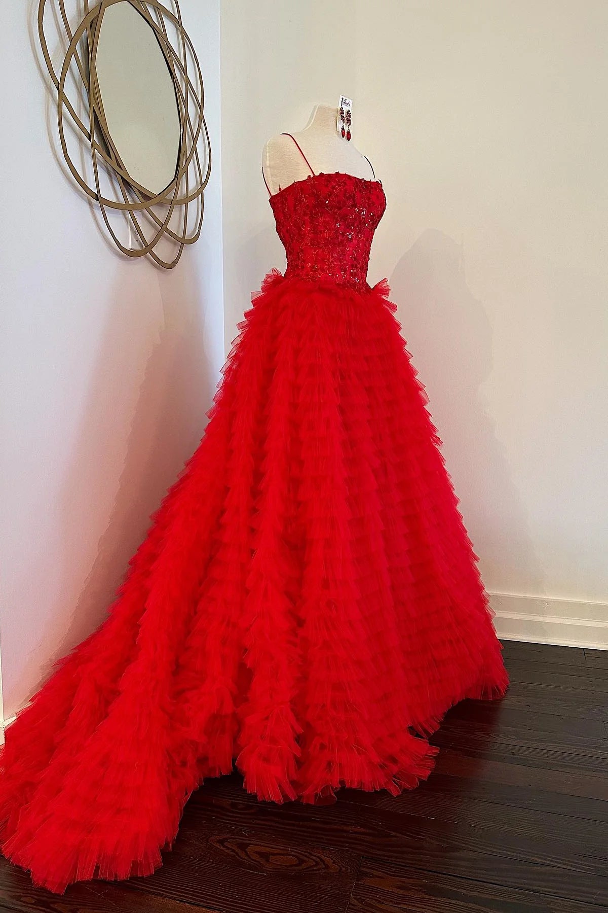 Spaghetti Straps Layers A-Line Prom Dress