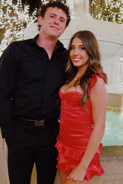 Red - Sweetheart Satin Ruffles Short Homecoming & Cocktail Dresses