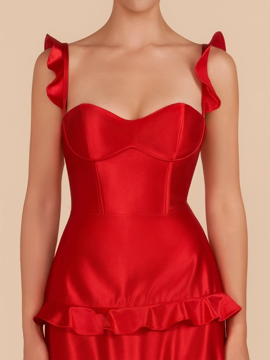 Red - Sweetheart Satin Ruffles Short Homecoming & Cocktail Dresses
