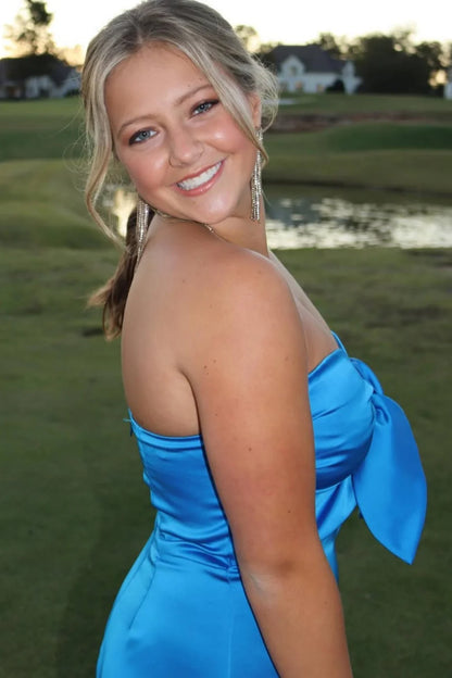 Strapless Navy Blue Tie-Front Short Dress