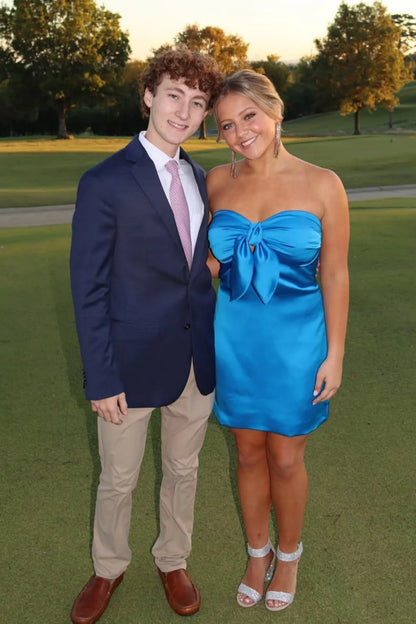 Strapless Navy Blue Tie-Front Short Dress