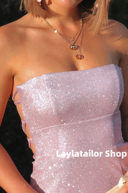 Glitter Pink Sheath Evening Prom Dress