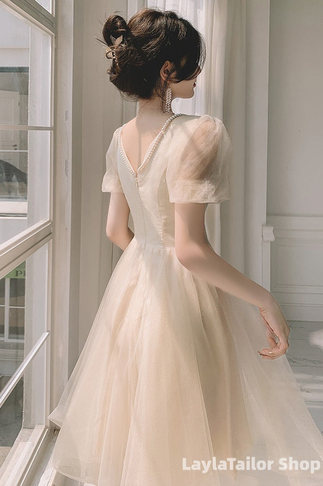 Light Champagne Short Homecoming Dress, Cute Tulle Short Prom Dress