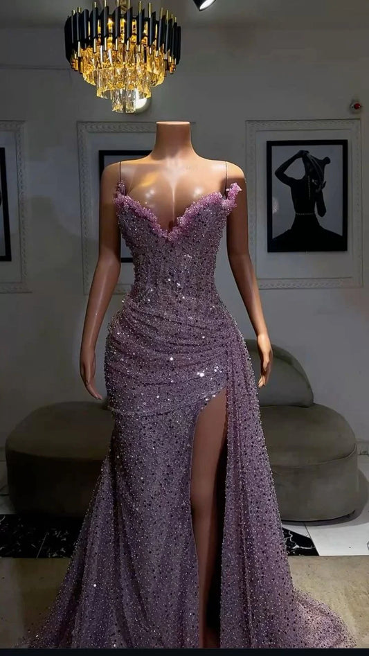 Dusty Purple High Split Evening Dresses, Sweetheart Mermaid Prom Dresses, Elegant Dresses For Wedding,LTP3685