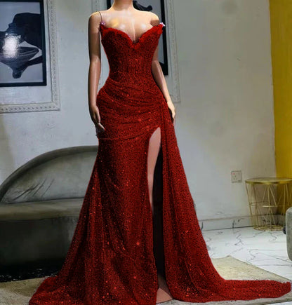 Dusty Purple High Split Evening Dresses, Sweetheart Mermaid Prom Dresses, Elegant Dresses For Wedding,LTP3685