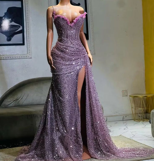 Dusty Purple High Split Evening Dresses, Sweetheart Mermaid Prom Dresses, Elegant Dresses For Wedding,LTP3685