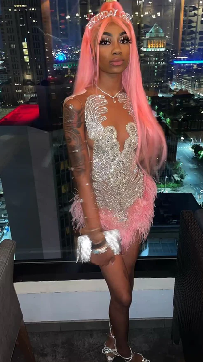 18Th Birthday Party Dress Sexy Tight Beaded Pink Prom Dress Mini Homecoming Dress